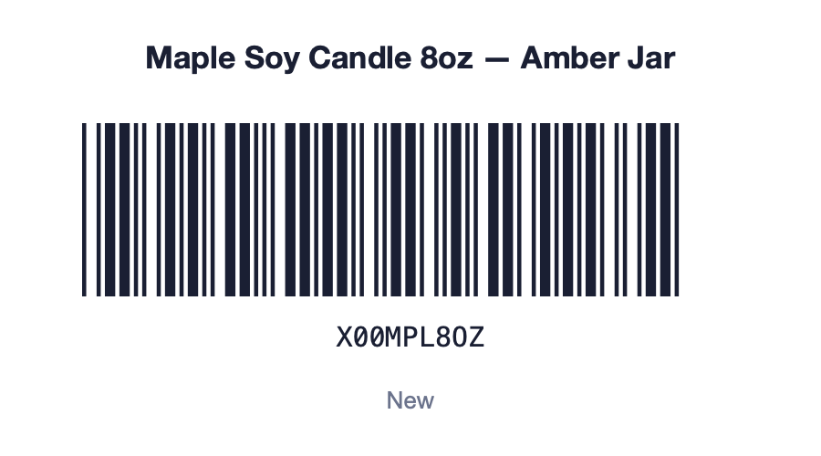 A 2.25 by 1.25 inch thermal label with a Code 39 barcode, product title and condition
